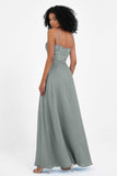 Spaghetti Straps Chiffon Lace Bridesmaid Dress Ruched Long Formal Evening Dresses Gowns