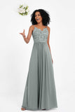 Spaghetti Straps Chiffon Lace Bridesmaid Dress Ruched Long Formal Evening Dresses Gowns