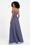 Spaghetti Straps Chiffon Lace Bridesmaid Dress Ruched Long Formal Evening Dresses Gowns