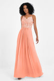 Spaghetti Straps Chiffon Lace Bridesmaid Dress Ruched Long Formal Evening Dresses Gowns
