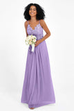 Spaghetti Straps Chiffon Lace Bridesmaid Dress Ruched Long Formal Evening Dresses Gowns