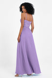 Spaghetti Straps Chiffon Lace Bridesmaid Dress Ruched Long Formal Evening Dresses Gowns