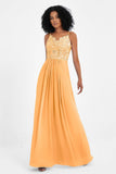 Spaghetti Straps Chiffon Lace Bridesmaid Dress Ruched Long Formal Evening Dresses Gowns