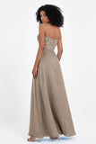 Spaghetti Straps Chiffon Lace Bridesmaid Dress Ruched Long Formal Evening Dresses Gowns