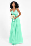 Spaghetti Straps Chiffon Lace Bridesmaid Dress Ruched Long Formal Evening Dresses Gowns