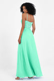 Spaghetti Straps Chiffon Lace Bridesmaid Dress Ruched Long Formal Evening Dresses Gowns