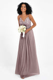 Spaghetti Straps Chiffon Lace Bridesmaid Dress Ruched Long Formal Evening Dresses Gowns