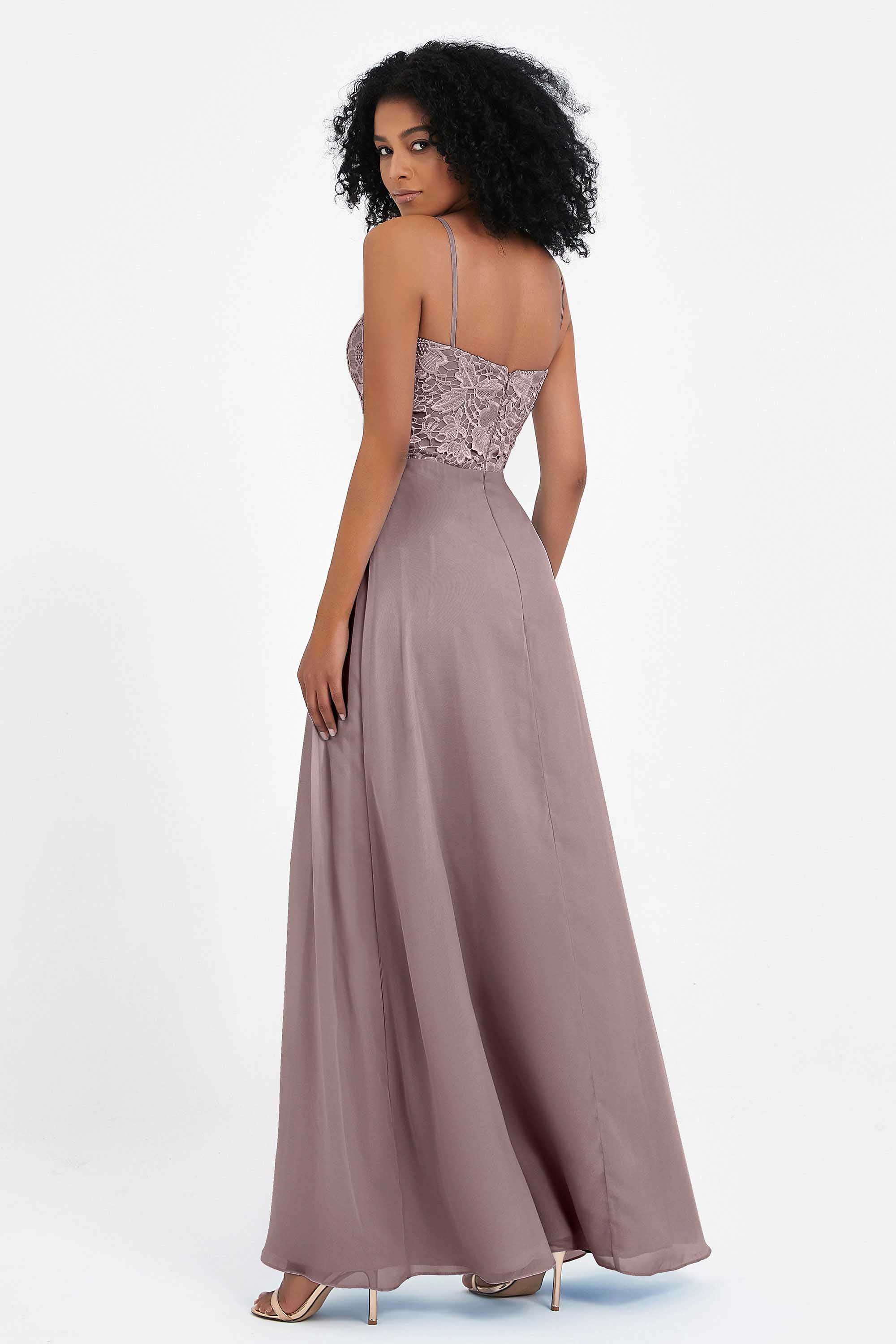 Spaghetti Straps Chiffon Lace Bridesmaid Dress Ruched Long Formal Evening Dresses Gowns