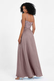 Spaghetti Straps Chiffon Lace Bridesmaid Dress Ruched Long Formal Evening Dresses Gowns