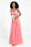Spaghetti Straps Chiffon Lace Bridesmaid Dress Ruched Long Formal Evening Dresses Gowns