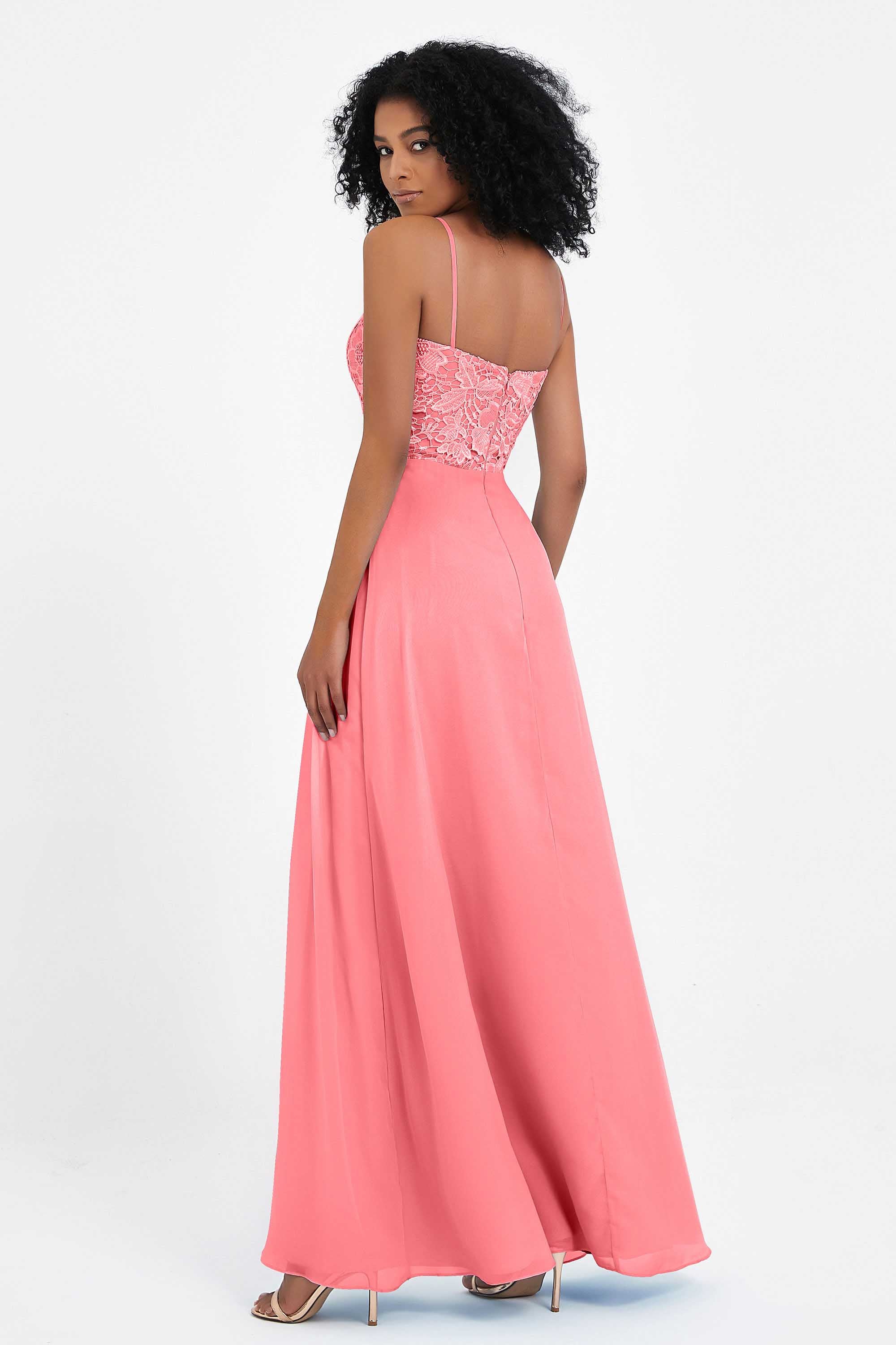 Spaghetti Straps Chiffon Lace Bridesmaid Dress Ruched Long Formal Evening Dresses Gowns