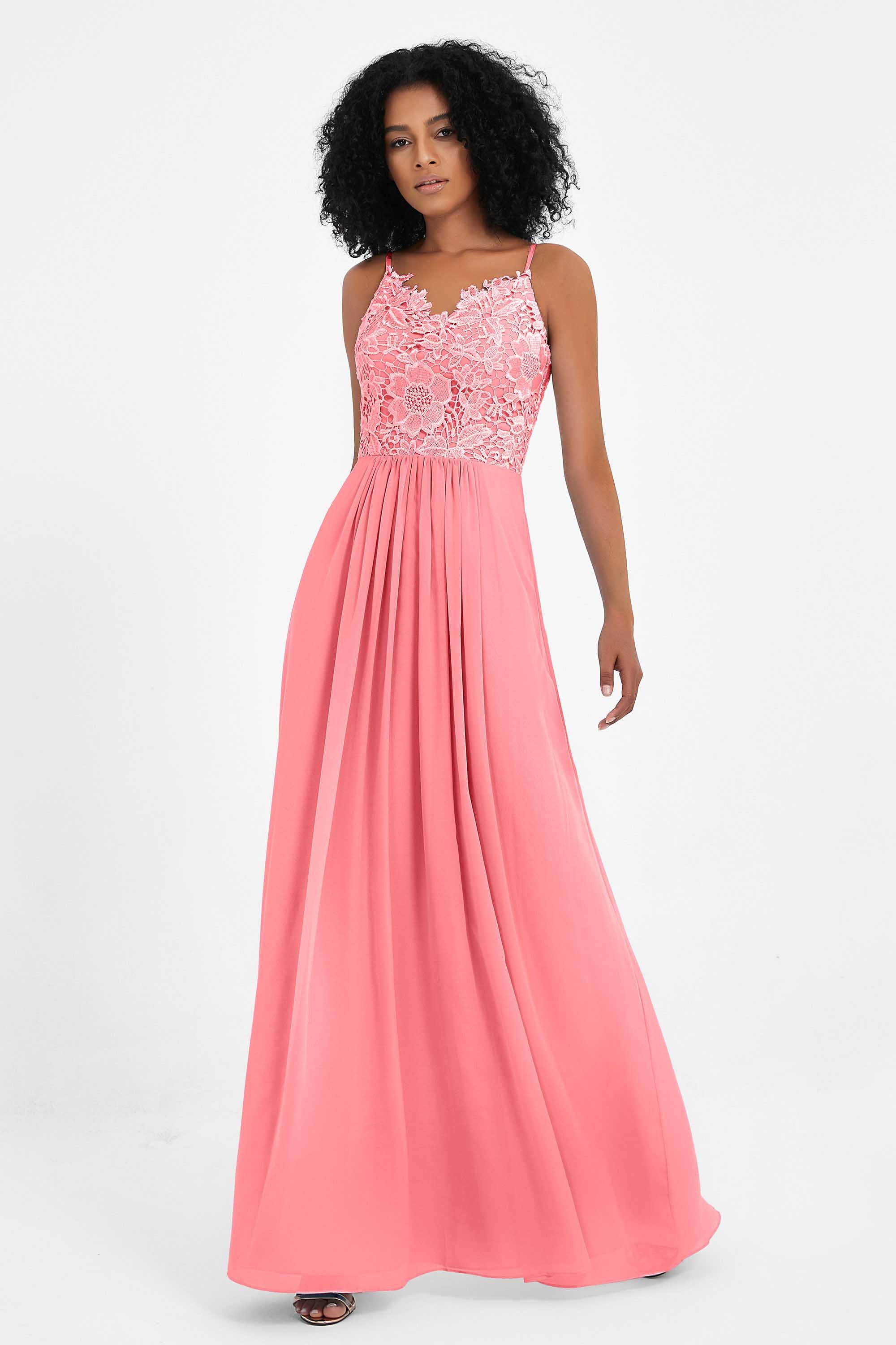 Spaghetti Straps Chiffon Lace Bridesmaid Dress Ruched Long Formal Evening Dresses Gowns