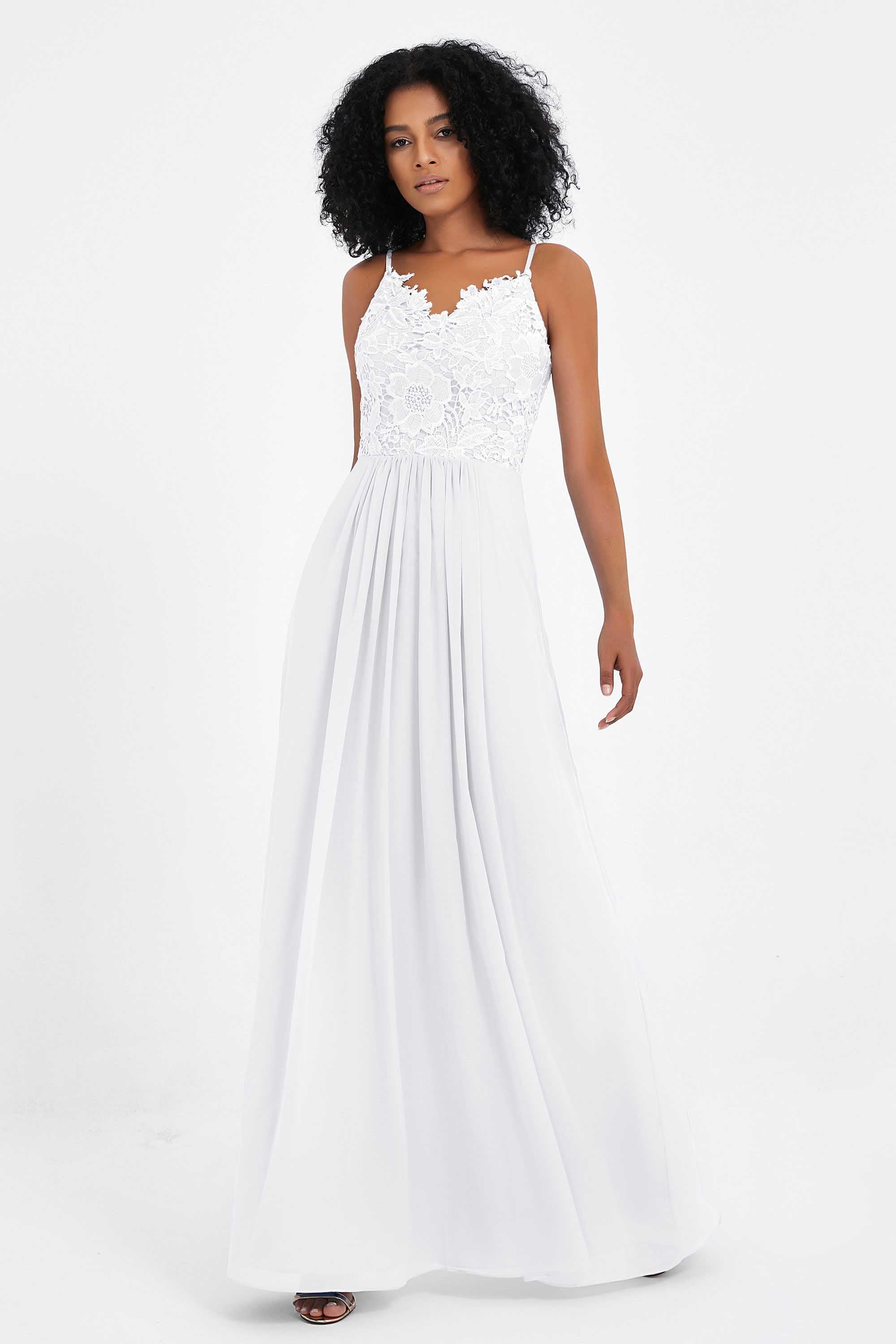 Spaghetti Straps Chiffon Lace Bridesmaid Dress Ruched Long Formal Evening Dresses Gowns