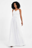 Spaghetti Straps Chiffon Lace Bridesmaid Dress Ruched Long Formal Evening Dresses Gowns