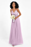 Spaghetti Straps Chiffon Lace Bridesmaid Dress Ruched Long Formal Evening Dresses Gowns