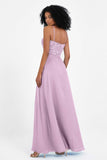 Spaghetti Straps Chiffon Lace Bridesmaid Dress Ruched Long Formal Evening Dresses Gowns
