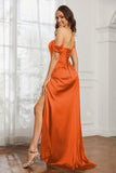 Off the shoulder cap sleeves satin formal evening dresses with slit prom party gowns