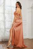Off the shoulder cap sleeves satin formal evening dresses with slit prom party gowns