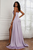 Strapless Satin Sheath Long Formal Evening Dresses with Slit Pleated Backless Prom Party Bridesmaid Dress