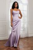 Strapless Satin Sheath Long Formal Evening Dresses with Slit Pleated Backless Prom Party Bridesmaid Dress