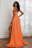 Strapless Satin Sheath Long Formal Evening Dresses with Slit Pleated Backless Prom Party Bridesmaid Dress