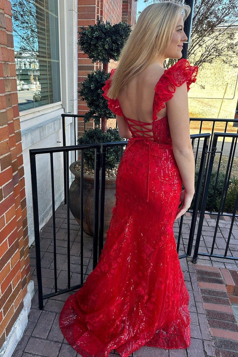 Yellow Ruffle Straps 3D Flower Mermaid Long Prom Dress