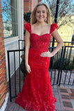 Yellow Ruffle Straps 3D Flower Mermaid Long Prom Dress