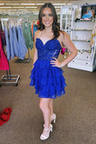 A-Line Strapless Tiered Corset Short Homecoming Dress with Appliques