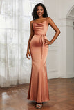 Spaghetti Straps Mermaid Satin Formal Evening Dresses Cowl Neck Prom Bridesmaid Dress Gowns