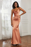 Spaghetti Straps Mermaid Satin Formal Evening Dresses Cowl Neck Prom Bridesmaid Dress Gowns