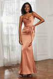 Spaghetti Straps Mermaid Satin Formal Evening Dresses Cowl Neck Prom Bridesmaid Dress Gowns