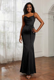 Spaghetti Straps Mermaid Satin Formal Evening Dresses Cowl Neck Prom Bridesmaid Dress Gowns