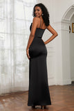 Spaghetti Straps Mermaid Satin Formal Evening Dresses Cowl Neck Prom Bridesmaid Dress Gowns