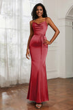 Spaghetti Straps Mermaid Satin Formal Evening Dresses Cowl Neck Prom Bridesmaid Dress Gowns