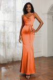 Spaghetti Straps Mermaid Satin Formal Evening Dresses Cowl Neck Prom Bridesmaid Dress Gowns