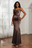 Spaghetti Straps Mermaid Satin Formal Evening Dresses Cowl Neck Prom Bridesmaid Dress Gowns