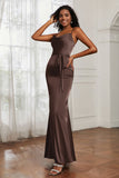 Spaghetti Straps Mermaid Satin Formal Evening Dresses Cowl Neck Prom Bridesmaid Dress Gowns