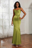 Spaghetti Straps Mermaid Satin Formal Evening Dresses Cowl Neck Prom Bridesmaid Dress Gowns