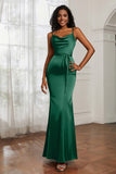 Spaghetti Straps Mermaid Satin Formal Evening Dresses Cowl Neck Prom Bridesmaid Dress Gowns