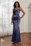 Spaghetti Straps Mermaid Satin Formal Evening Dresses Cowl Neck Prom Bridesmaid Dress Gowns