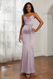 Spaghetti Straps Mermaid Satin Formal Evening Dresses Cowl Neck Prom Bridesmaid Dress Gowns