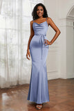 Spaghetti Straps Mermaid Satin Formal Evening Dresses Cowl Neck Prom Bridesmaid Dress Gowns