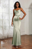 Spaghetti Straps Mermaid Satin Formal Evening Dresses Cowl Neck Prom Bridesmaid Dress Gowns