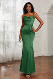 Spaghetti Straps Mermaid Satin Formal Evening Dresses Cowl Neck Prom Bridesmaid Dress Gowns