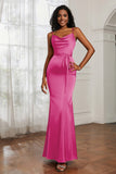 Spaghetti Straps Mermaid Satin Formal Evening Dresses Cowl Neck Prom Bridesmaid Dress Gowns