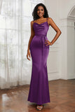 Spaghetti Straps Mermaid Satin Formal Evening Dresses Cowl Neck Prom Bridesmaid Dress Gowns