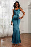 Spaghetti Straps Mermaid Satin Formal Evening Dresses Cowl Neck Prom Bridesmaid Dress Gowns