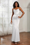 Spaghetti Straps Mermaid Satin Formal Evening Dresses Cowl Neck Prom Bridesmaid Dress Gowns