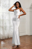 Spaghetti Straps Mermaid Satin Formal Evening Dresses Cowl Neck Prom Bridesmaid Dress Gowns