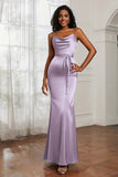 Spaghetti Straps Mermaid Satin Formal Evening Dresses Cowl Neck Prom Bridesmaid Dress Gowns